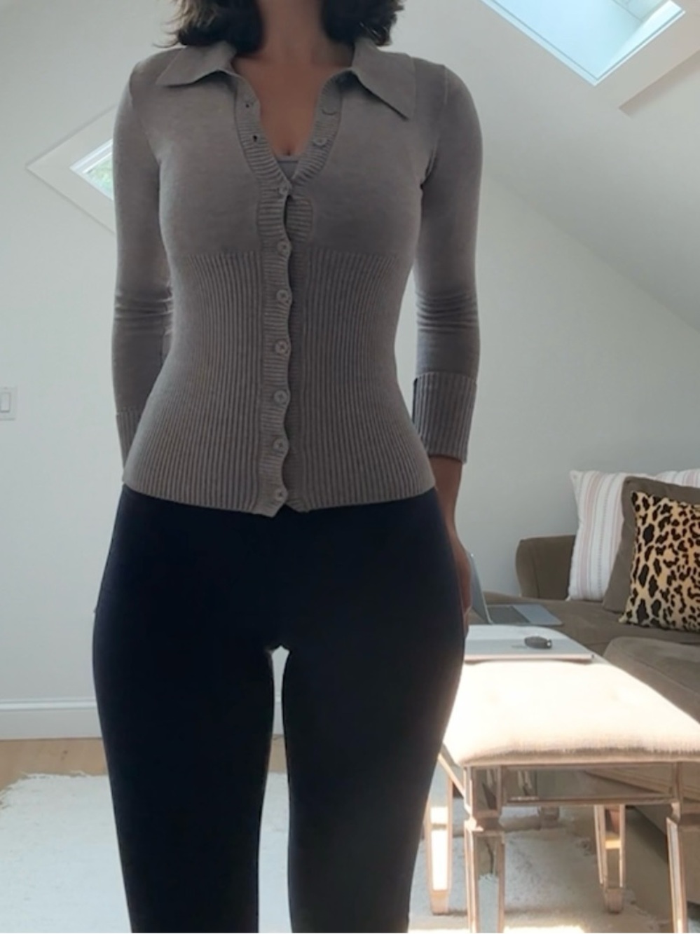 Frankie’s bikinis gray Ribbed knit Button up Collared top